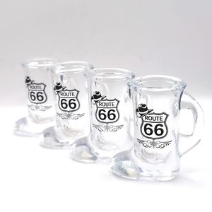 Four (4) Route 66 Glass 1 oz. Cowboy Boot Shaped Shot Glasses - NWT Never Used